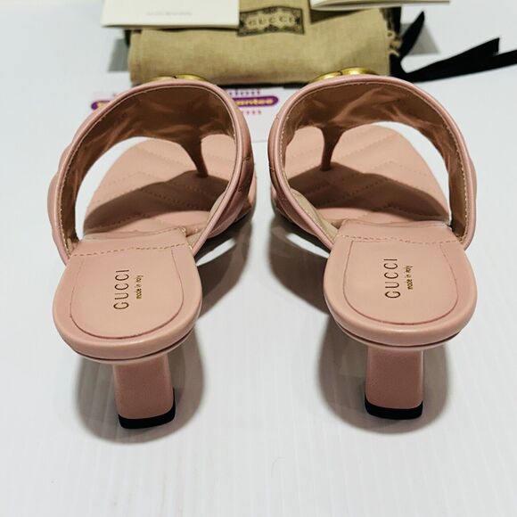 Gucci Marmont Double G 38/ US 8 Thong Pink Chevron Kitten Heel Sandals NIB - Picture 8 of 14